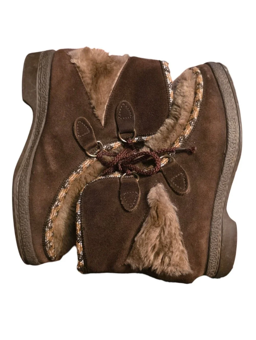 Vtg 70s YODELERS Suede Faux Fur Snow Boots Womens 5 Retro Après Ski EUC